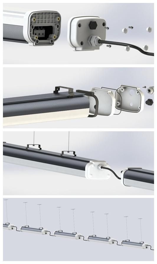 130lm/W 50W Linkable Connection Aluminous Housing LED Tri-Proof Light LED Batten Light for Food Processing Room