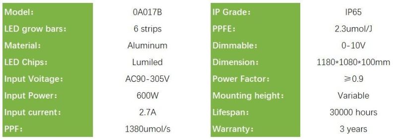 Indoor Horticulture Farm Tube Foldable Bar 600W LED Grow Light for Herb with RoHS