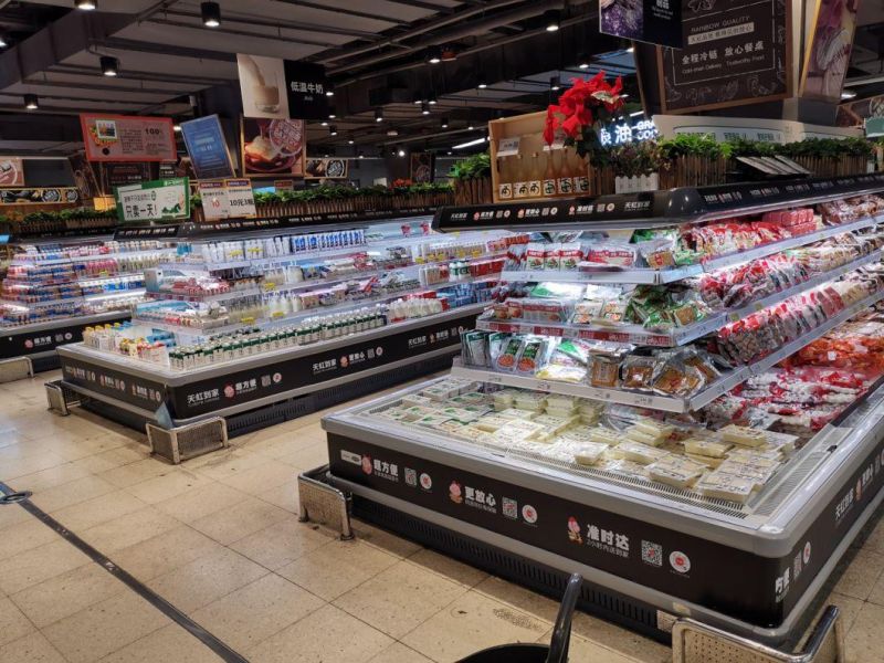 Supermarket Milk Display Air Curtain Cabinet LED Lights