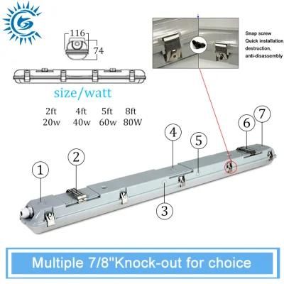 Rosh CE PC Enclosure Dimmer Sensor IP66 Waterproof SMD2835 LED Tri-Proof Lamp CCT 3000K-6500K