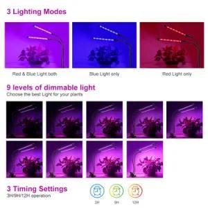 Dual Head on Desk Indoor Flowers Plants Gooseneck Adjustable 3 Dimmable Levels LED Grow Light Full Spectrum