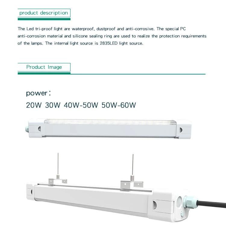 Tube Waterproof Linear LED IP65 LED Batten Light Fixture 50W 60W LED Tri Proof Light
