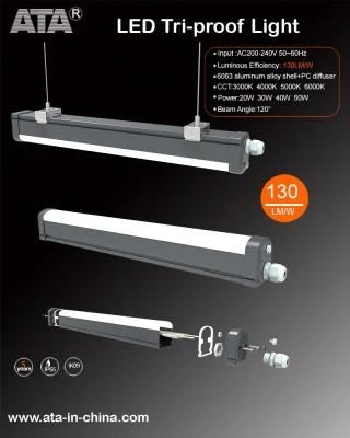 5 Year Warranty Linkable Linear Light 130lm/W LED Tri-Proof Light IP65 20W/30W/40W/50W