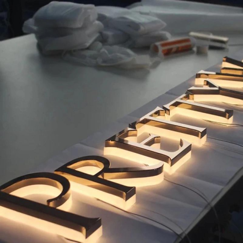 High Quality LED Signs Polished Mirror Metal Back Lit Signage Letters 3D Illuminated Channel Letters LED Sign