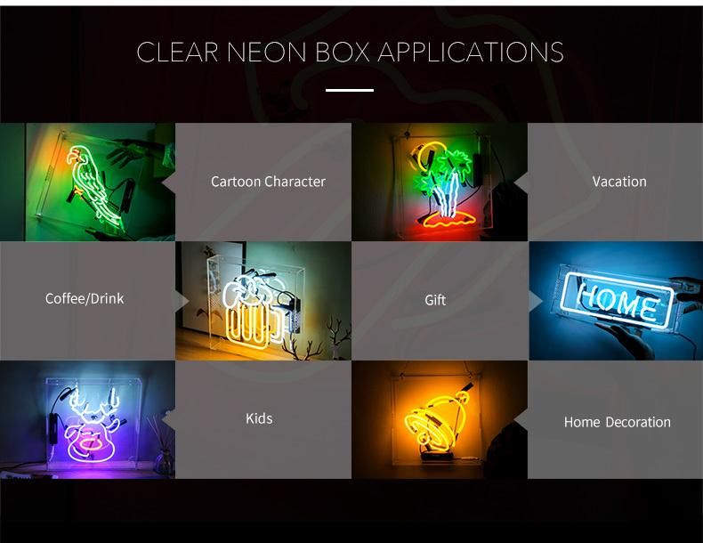 Custom LED Glass Neon Sign Light Clear Box Neon Light on Desktop
