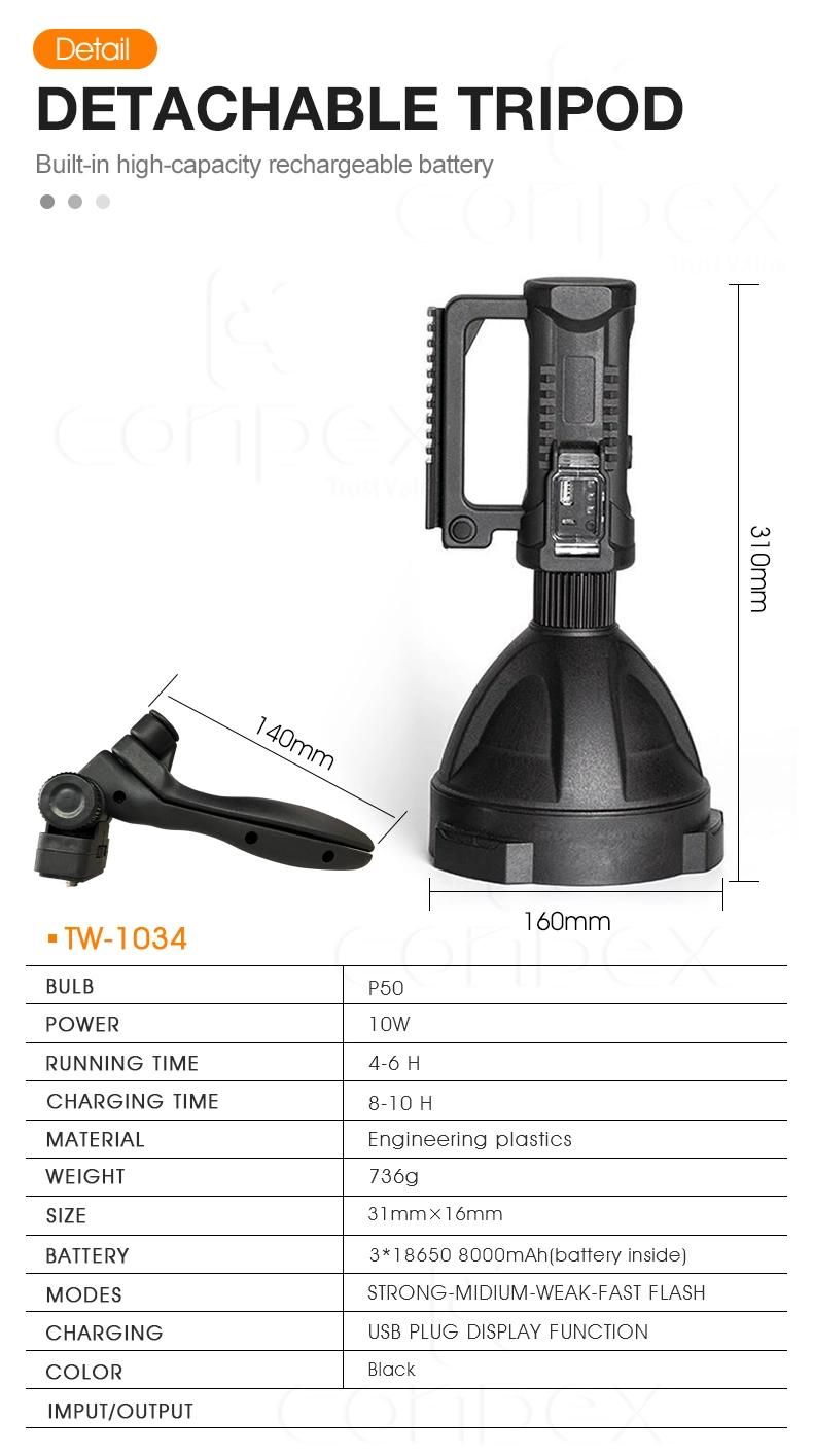 Tw 1034 Multi-Functional Emergency Lighting USB Rechargeable 18650 Battery Power LED Flashlight