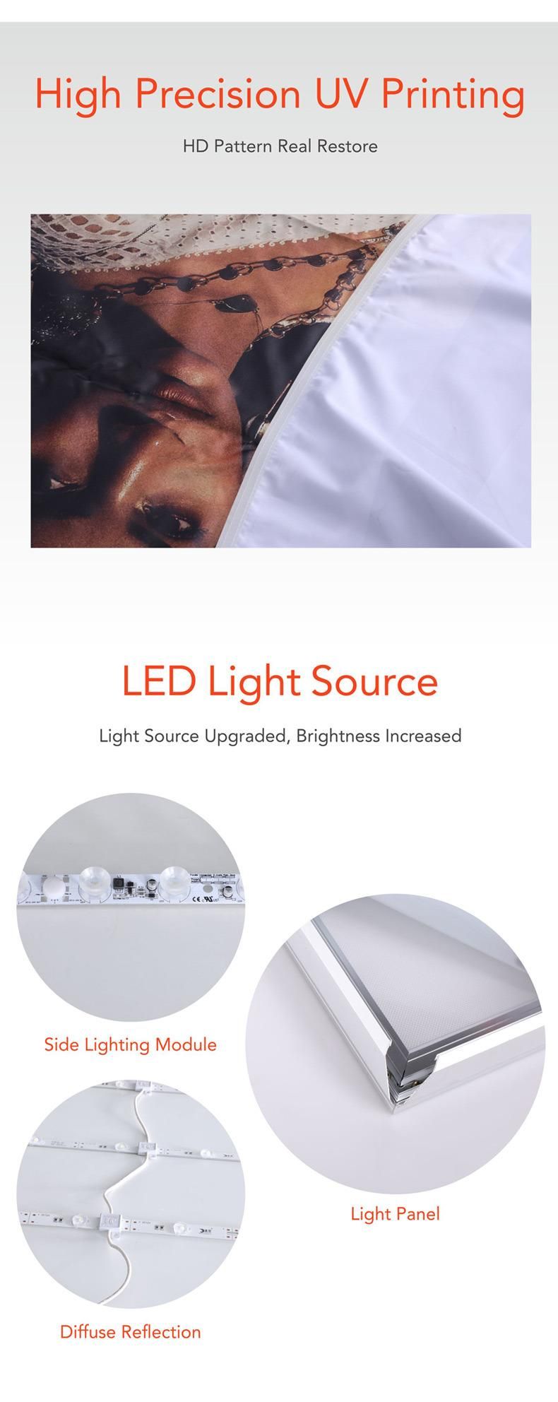 Custom Indoor Advertising Aluminum Frameless Fabric LED Backlit Sign Light Box