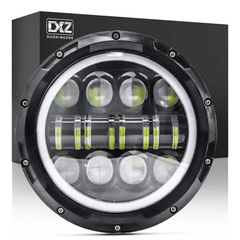 Dxz 16LED Thin Round with Aperture Super Bright 7 Inch High Low Beam DRL LED Headlight with Halo Ring for Jeep Wrangler Tj Jk
