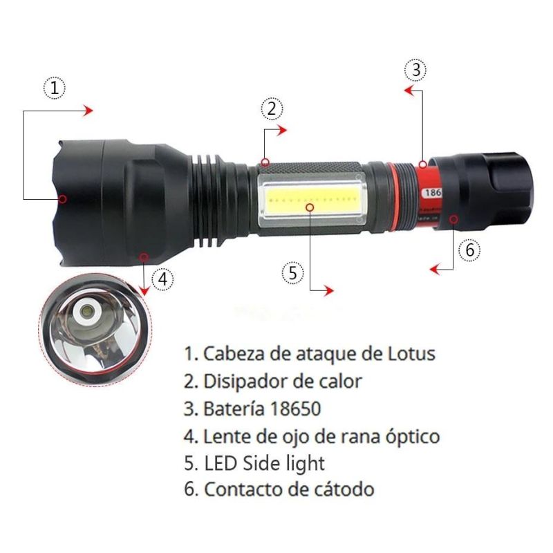 C8-COB LED Flashlight T6 + COB 4 Mode Torch Waterproof Aluminum Lanterna by 18650 Rechargeable for Camping Hiking