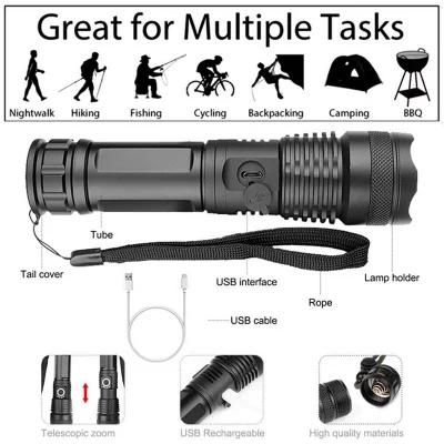 Ultra Bright Tactical Flashlight 3000lumens 5modes Zoomable Xhp50 LED Flashlight