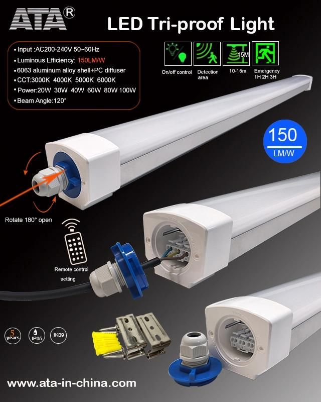 3 Years Warranty Ce/RoHS IP66 60cm 40W/60W Ceiling Recessed Tri-Proof LED Light