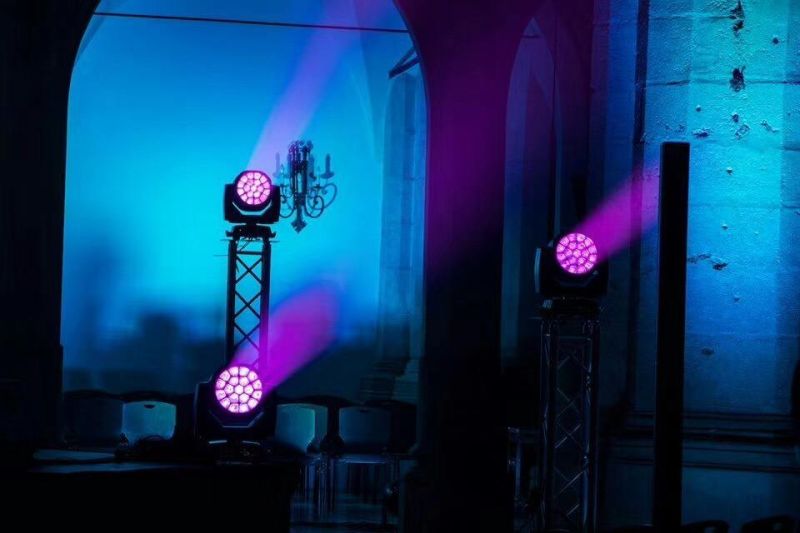 LED Moving Head Light DJ Lighting Uplighter Disco 19PCS*15W LED Bee Eye Zoom Stage Lights