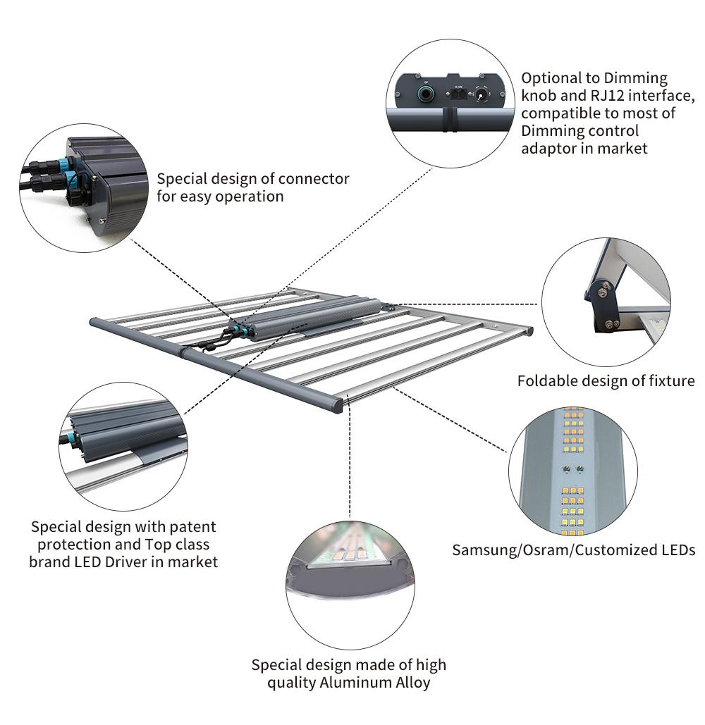 ETL Certified Commercial Full Spectrum Best LED Plant Grow Bars 8bars 800W 0-10V Dimmable Daisy Chain