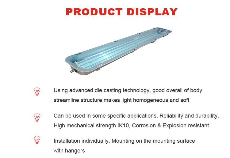 LED Triproof Light Stainless Steel Housing IP65 Single Double Fluorescent