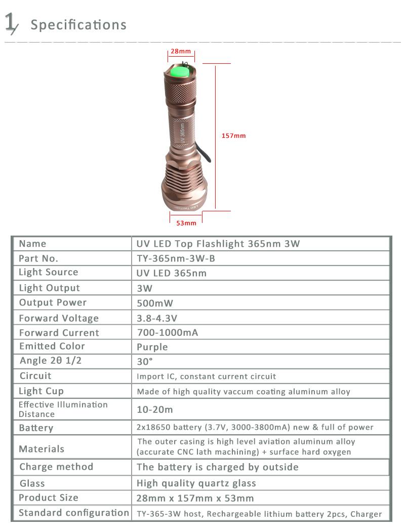 LED UV High Power Flashlight 3W