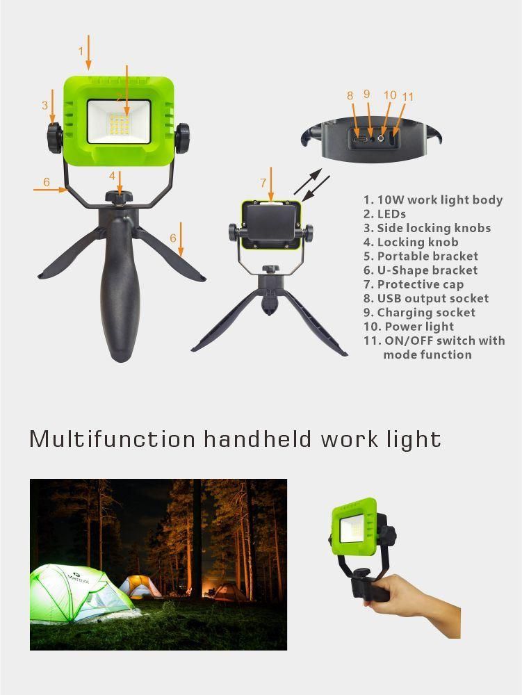 800lumen Outdoor Waterproof 10W LED Rechargeable Work Light Floodlight Portable Work Light for Work Shop