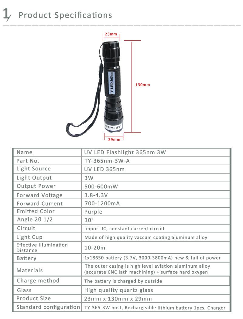 3W 365nm Surece Uses UV Torch Light