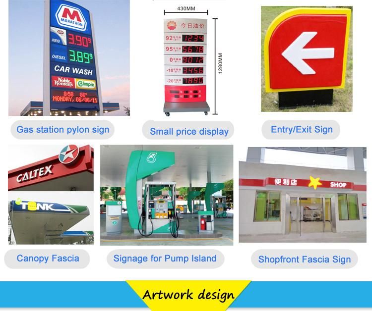 Gasoline Petrol Stations Advertising Light up Equipment Canopy Signages Steel Structure Fascia Canopy