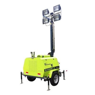 1000W*4 Trailer Type Hand-Operated Lifting Telescopic Hydraulic Gasoline/Diesel Engine Generator LED Portable Mobile Light Tower