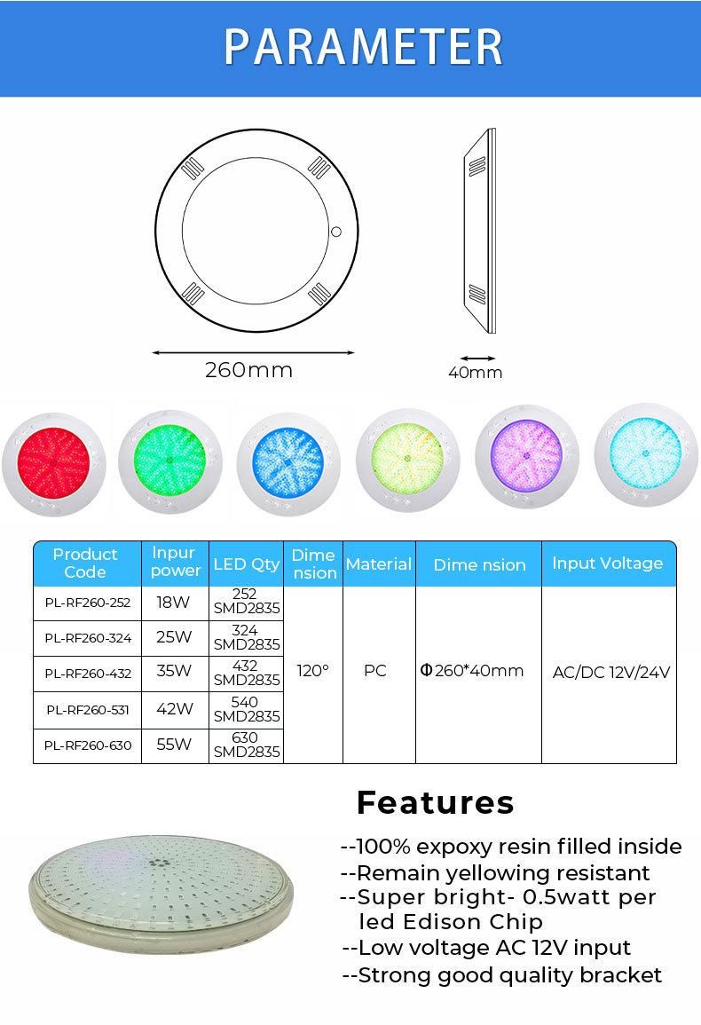 PC Resin Filled Underwater RGB LED LED Piscine Light for Swimming Pool