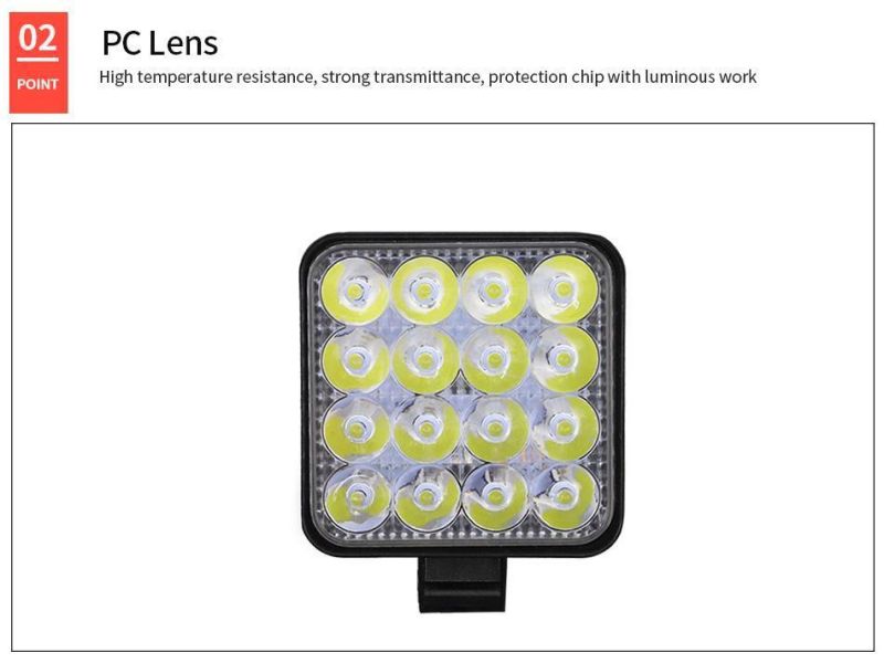 Dxz Hot Sale Square 48W 16LED 6000K 4800lm Square Waterproof LED Work Light for off-Road SUV Boat 4X4 Jeep Jk 4WD Truck