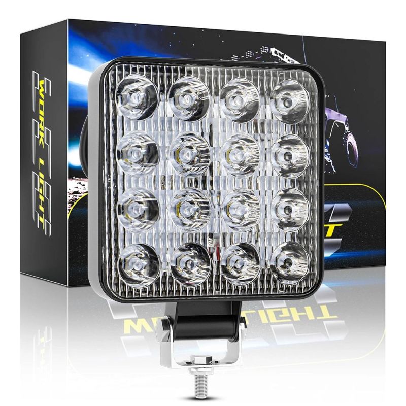 Dxz Tuff Plus 12V 24V 48W 42mm 4inch 16LED Super Bright Square Emergency Truck Offroad Car LED Work Light