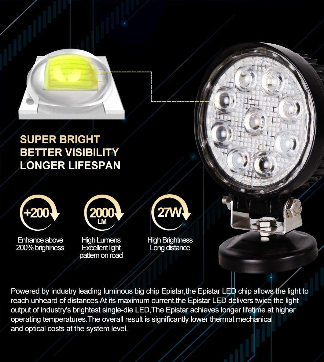 Super Bright Auto Lighting System IP68 Waterproof 27W Car LED Work Light