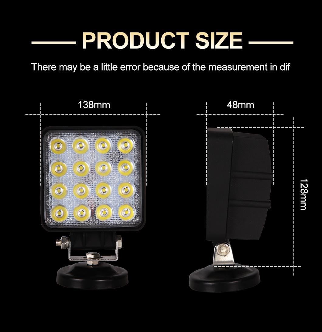 48W 16LED 6000K 3500lm Square Waterproof LED Work Light for off-Road SUV Boat