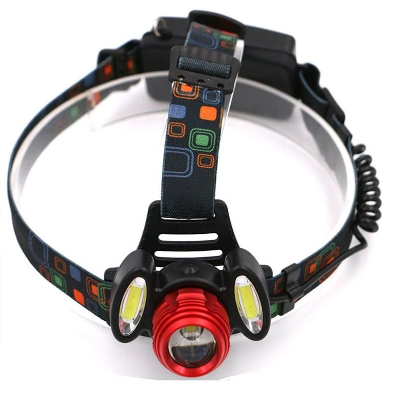 Wholesale Super Bright T6 Head Torch Lamp Rechargeable Head Torch Light Zoomable LED Headlight with Warning Flashing COB LED Headlamp