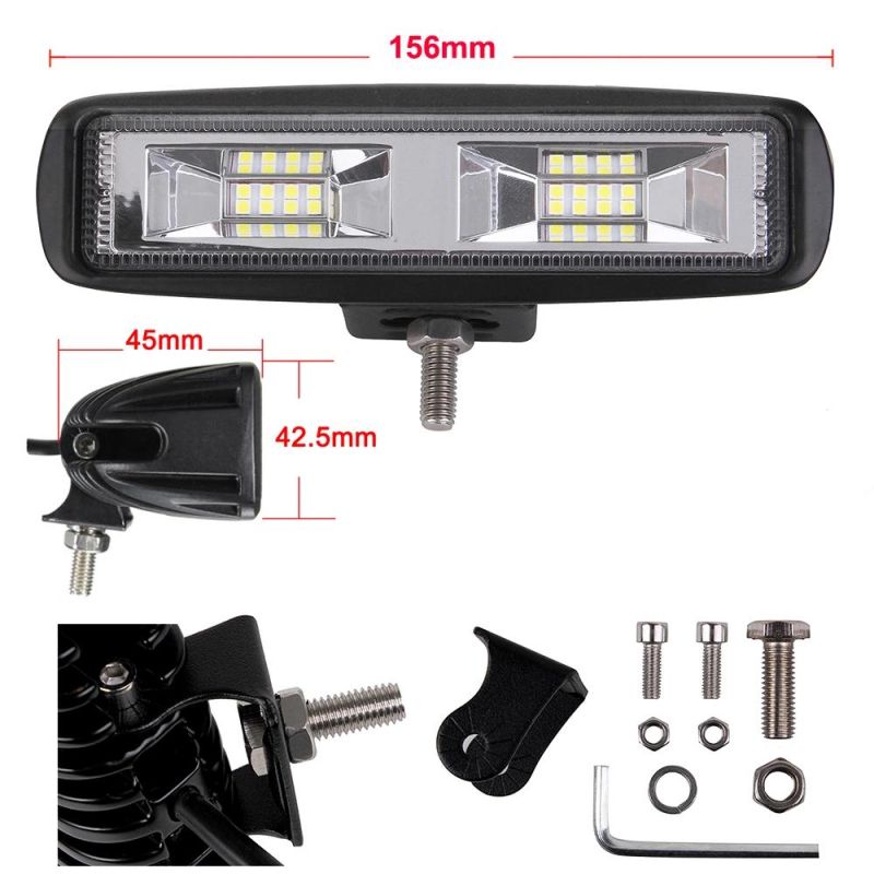 Waterproof 12V 6 Inch LED Work Lights for Truck Pickup Bumper 18W Single Row LED Driving Light