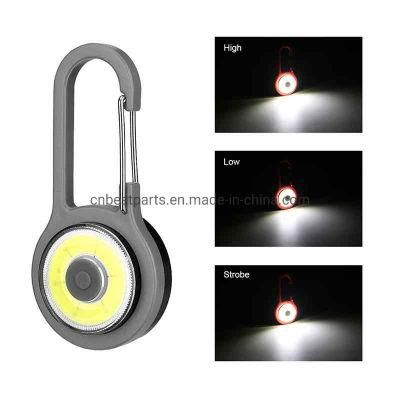 High Quality Camping Torch Lamp Mini COB LED Torch Light Battery Powered Aluminum Carabiner Keychain LED Flashlight with 3 Flashing Modes