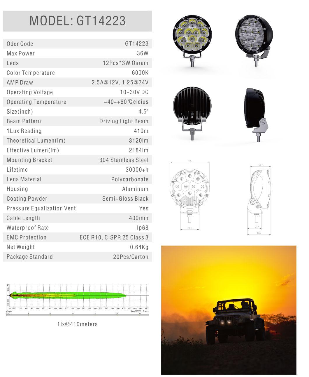 Waterproof 36W 4.5inch Round Osram LED Work Light for Offroad Truck Trailer 4X4
