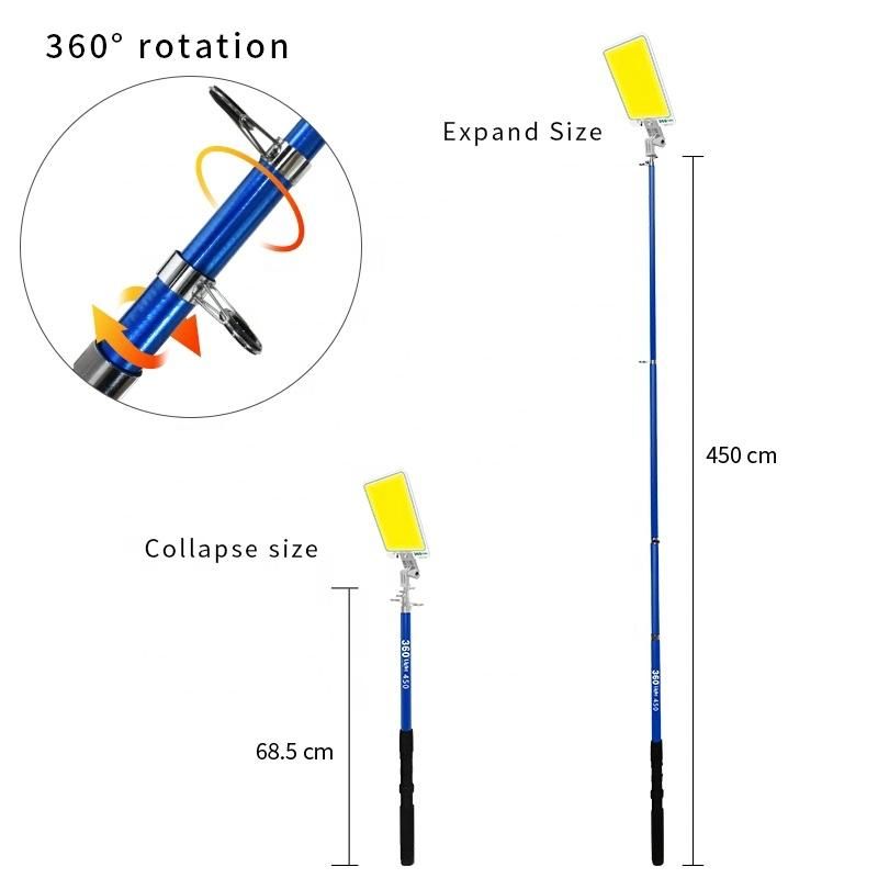360 Light Hot Sale DC 12V Telescopic Pole Outdoor Multifunction Lamp LED Camping Light Camp Lantern