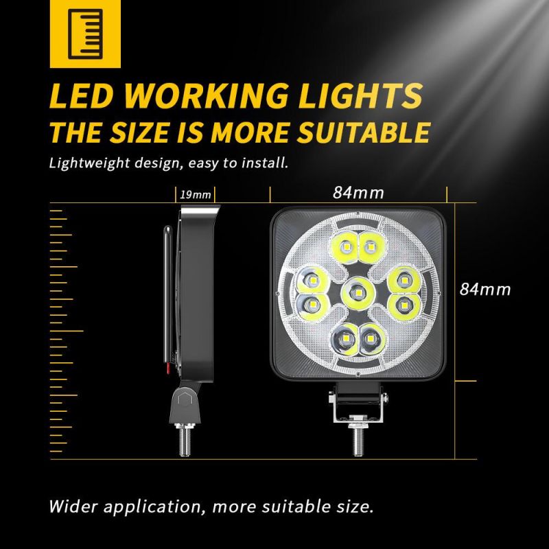 Dxz Flash LED Work Light 3inch Mini 21SMD Ultra Bright Spot+DRL Square Light for Vehicle/Motorcycle/Truck/Car/ATV