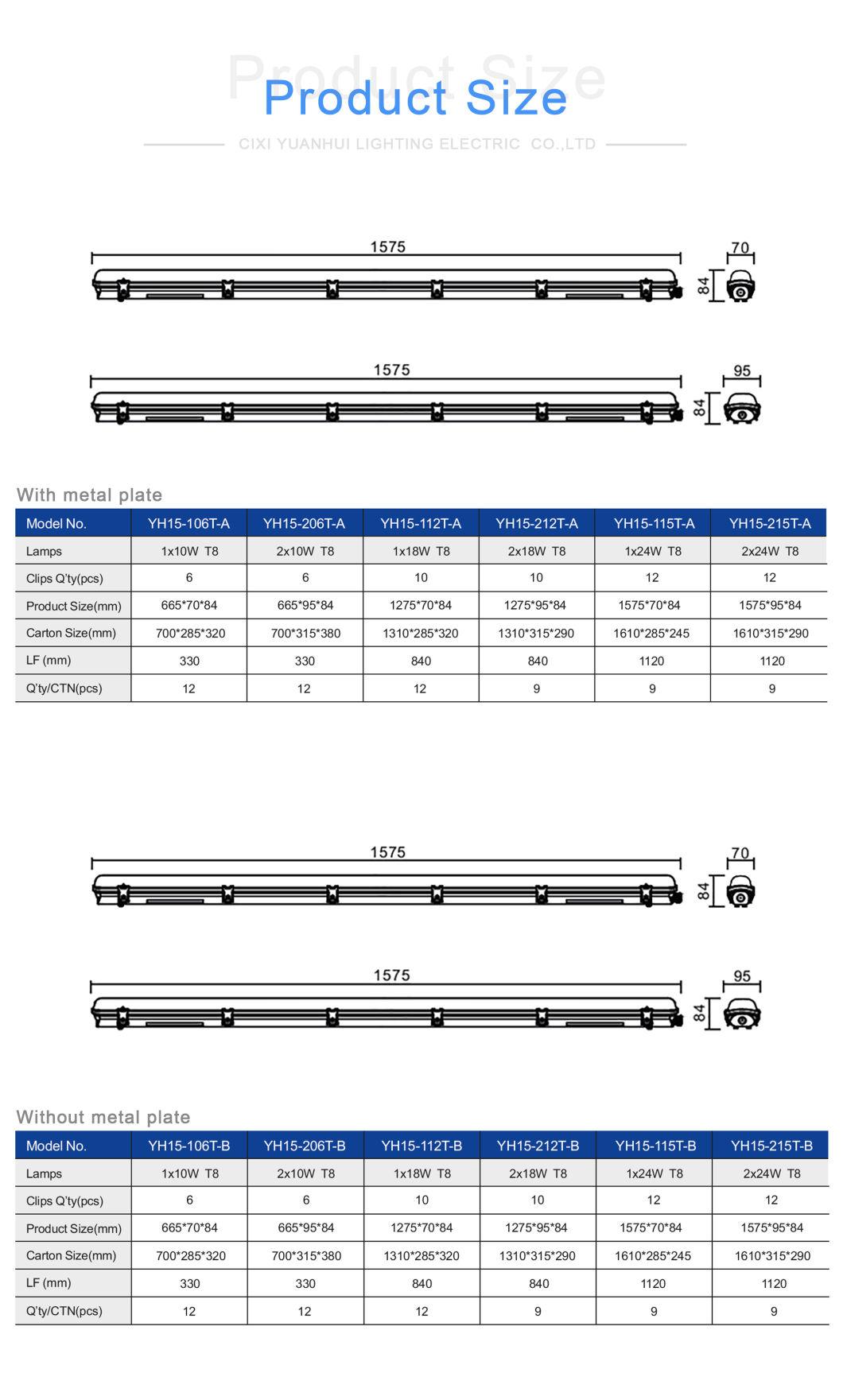 T8 LED Tube Light IP65 18W Waterproof Fixture Fluorescent Light