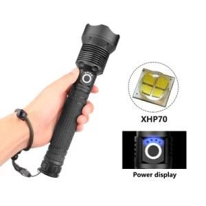 Electricity Display Aluminum Xhp70 High Power Telescopic Zoom Outdoor LED Flashlight