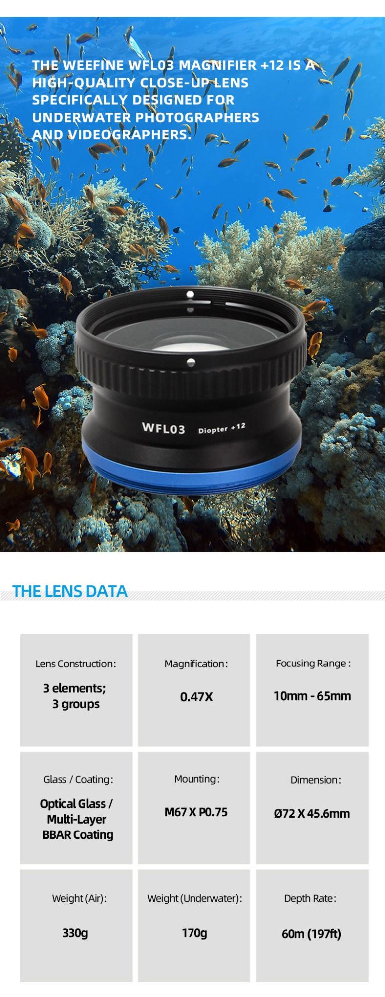 Premium 40 Microns Close-up Lens for Underwater Photographing with Anti Scratch and Anti-Glare