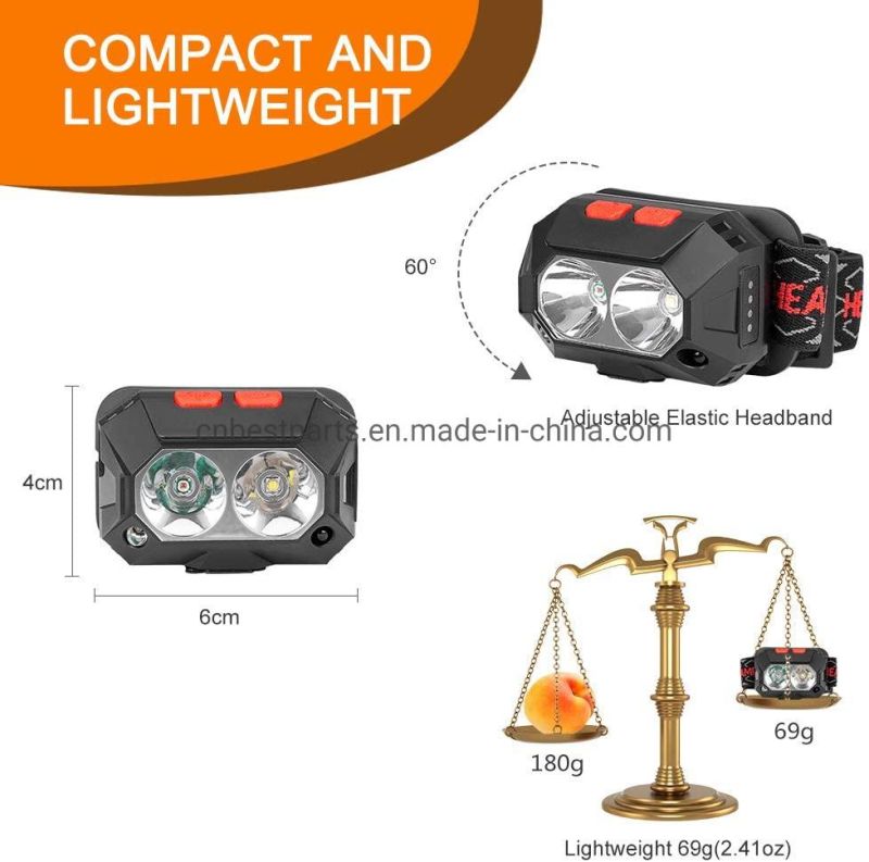 Wholesale Rechargeable Head Torch Lamp Portable Mini Headlight with 4 Modes Double LED White Red Flashing Headlights Motion Sensor LED Headlamp