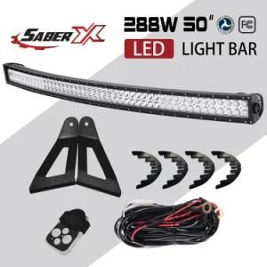 50 Inch 288W Curved LED Light Bar with Windshield Mounting Brackets for 1984-2001 Jeep Xj Cherokee