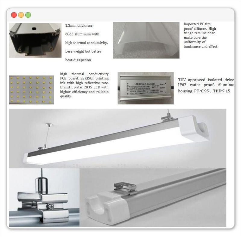 50W 150lm/W Dimmable LED Tri-Proof Light for Outdoor/Indoor Lighting