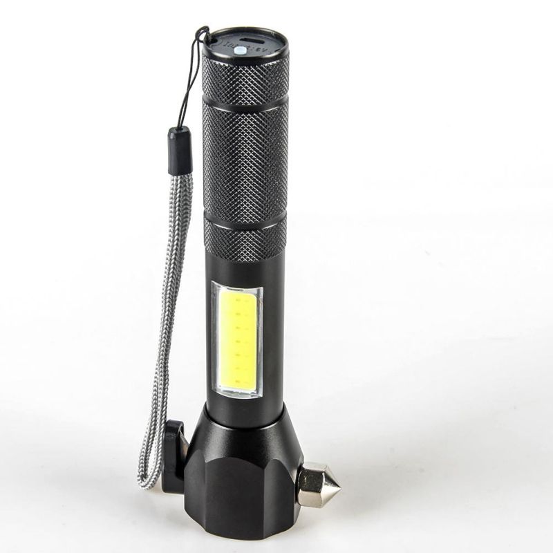 Yichen Rechargeable Zoomable LED Safety Car Emergency Flashlight with Red Warning Light Belt Cutter and Window Breaker