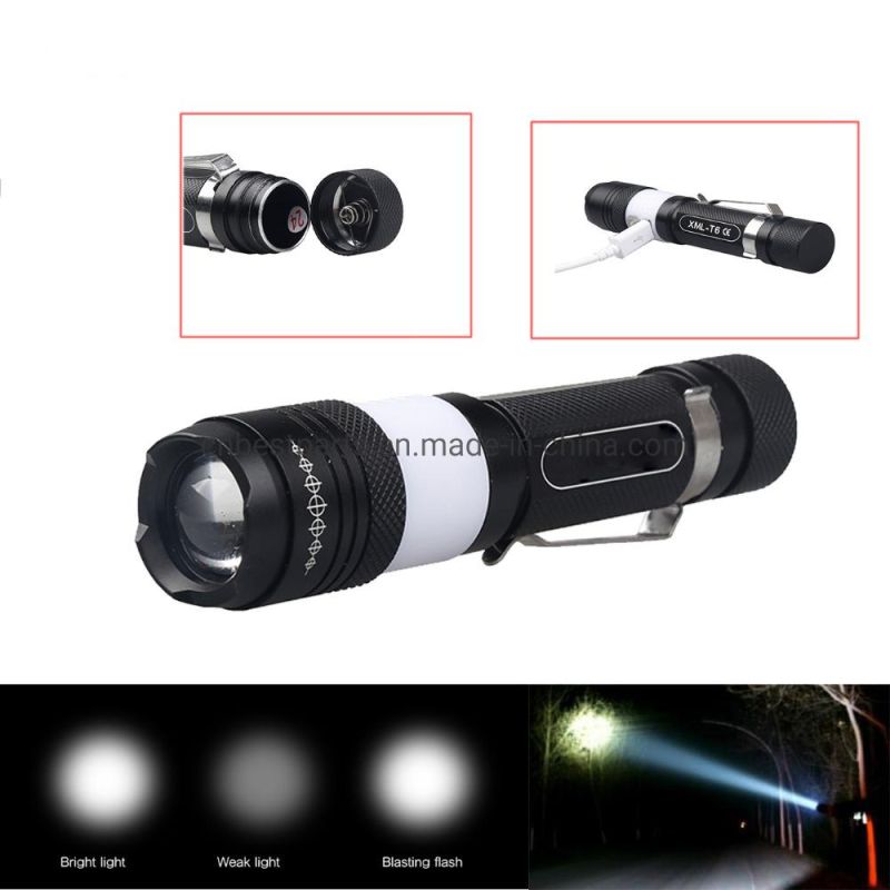 Wholesale USB Rechargeable Torch Lamp 5 Modes Zoomable LED Torch LED Light Lamp for Outdoor Camping Riding Portable LED Flashlight