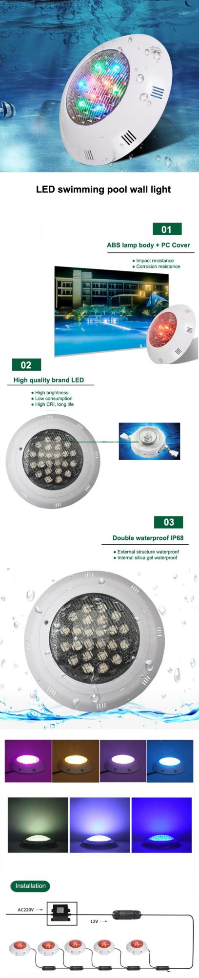 IP68 12W Underwater Swimming Pool Lamp with Remote Control