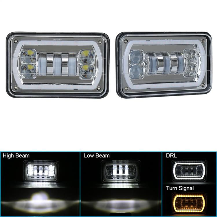 4X6 High Low Headlight Drive Light White Halo Amber DRL Turn Signal for off-Road Truck LED Headlight