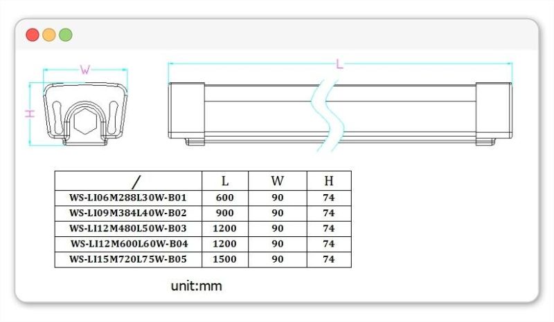 LED Waterproof Batten Light Tri Proof Linear LED 1500mm 70W