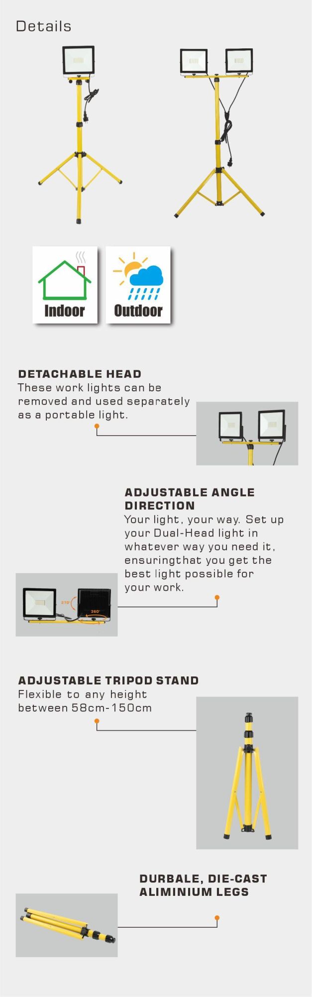 10W 20W 30W 40W 50W LED Floodlight Work Light with Tripod Stand