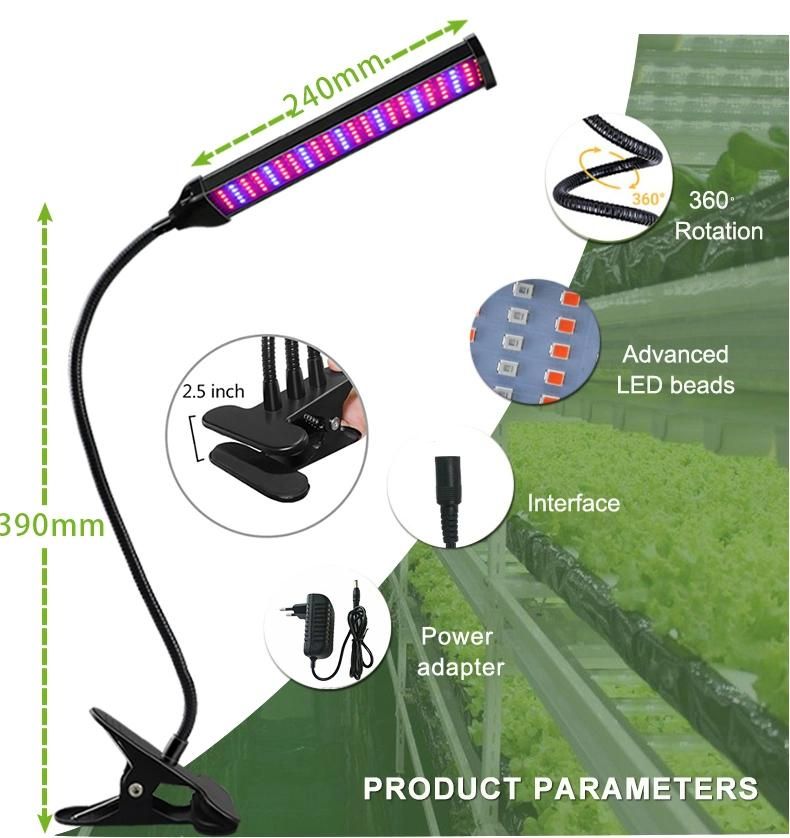 Dual Two Head LED Grow Lights with Timer and Telecontroller 8W LED Clip Desk Lamp with for Officehome Indoor Garden Greenhouse