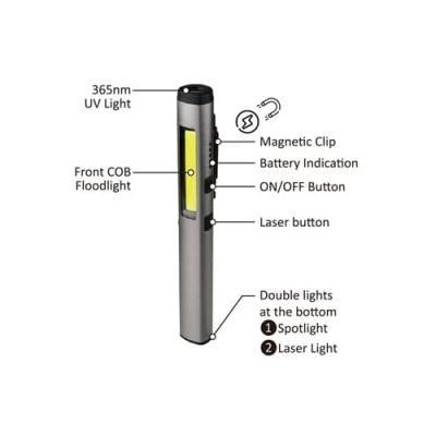LED Rechargeable Magnetic Pocket Light with UV and Laser