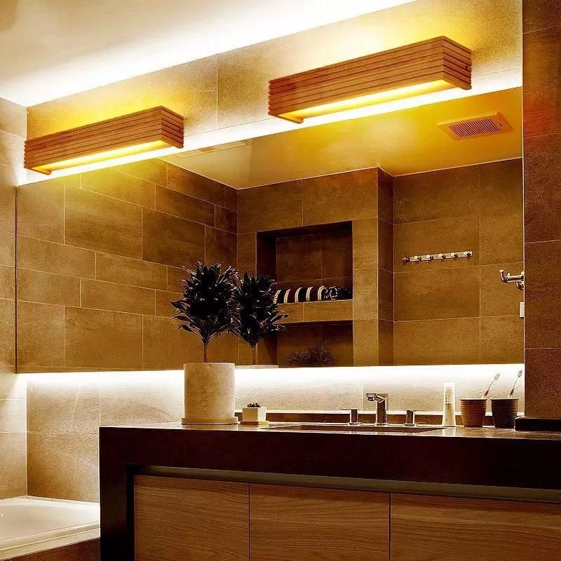Nordic Solid Wood Wall Lights Staircase Corridor Rectangular Bathroom LED Wall Lamp (WH-MR-68)