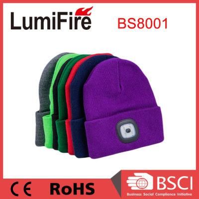 USB Rechargeable 100% Acrylic LED Winter Beanie Hat with Light